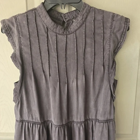 Anthropologie Jenee Tiered Tunic Dress Sz S Washed Black Short Casual Pockets - Picture 6 of 13